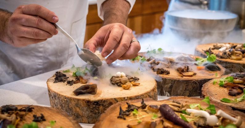 Cuisine - Chef Preparing Vegetable Dish on Tree Slab