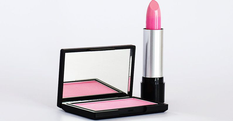Products - Close-Up Photo of Pink Lipstick and Blush-On